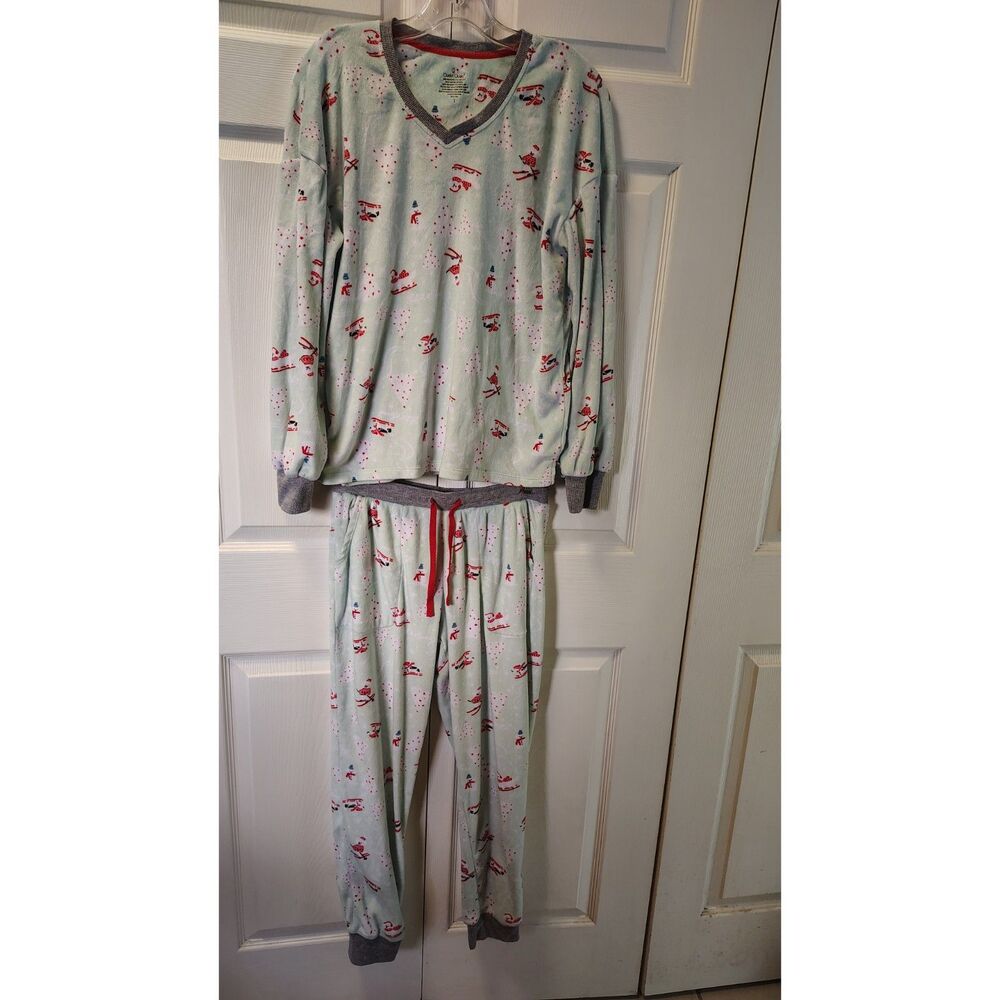 Cuddl Duds Women's Fleece Winter Skiing/Sledding Gnomes 2-Piece Pajama Set Small
